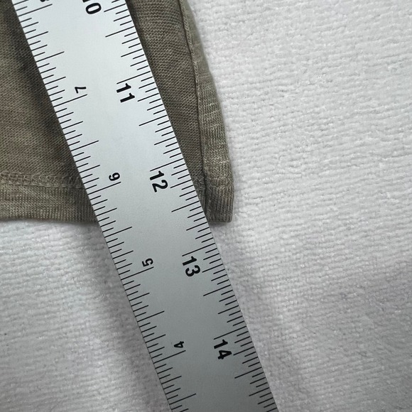 WRAP London Linen Tunic US 10 V-Neck 3/4 Sleeve Roll Tab Side Split Olive Sage - Picture 14 of 16